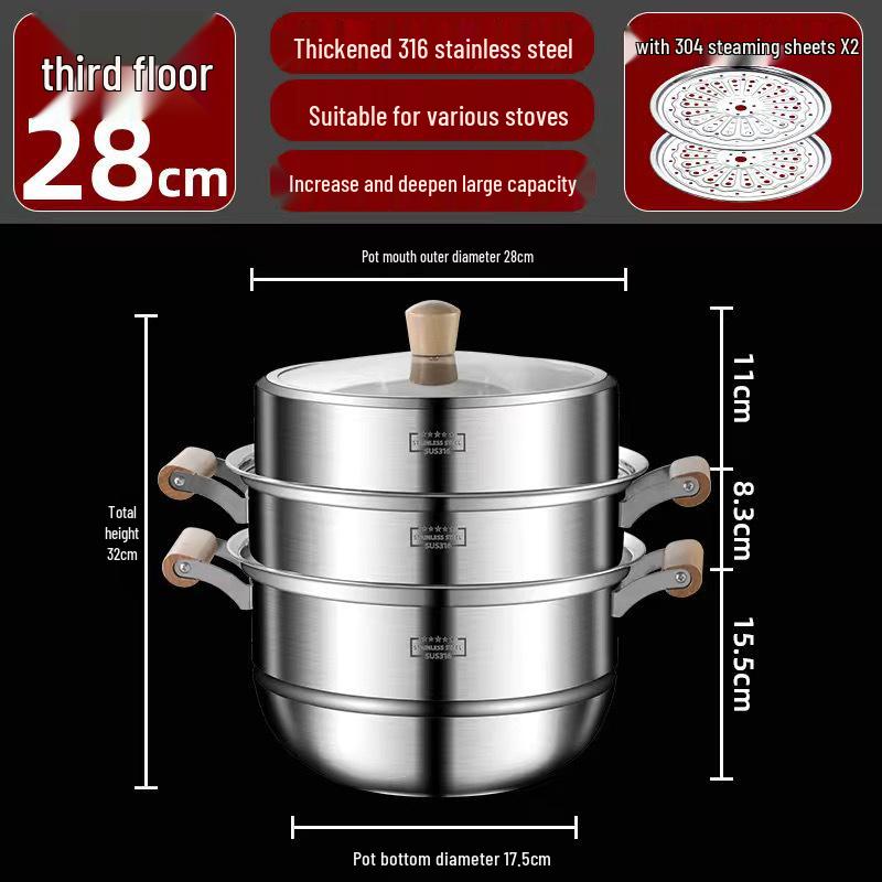 **Двухслойная ручка против ожогов Пароварка из нержавеющей стали**