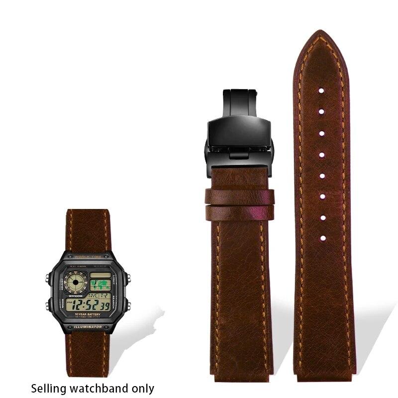 Ремешок из натуральной кожи в стиле ретро для Casio A158W A168/F91w/AE-1200WHD/A158/A159/A169/AE1200, винтажный ремешок-браслет для часов