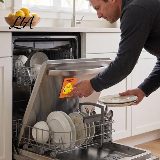 Acrylic Dishwasher Sign Clean Dirty Magnet, Cartoon Animal Sign, Decorative Kitchen Supplies Double-Sided & Magnet for Decoration Easy Flip Indicator