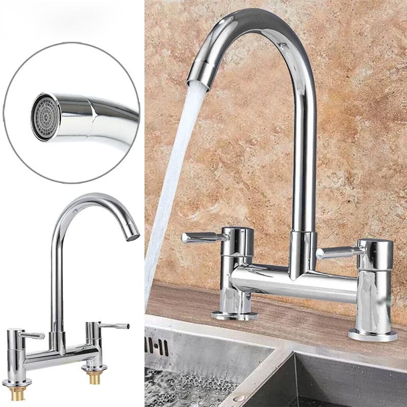1 шт. двухрычажный поворотный смеситель для ванной комнаты, кухонной мойки, современный монтаж горячей и холодной воды на палубе, 2 отверстия