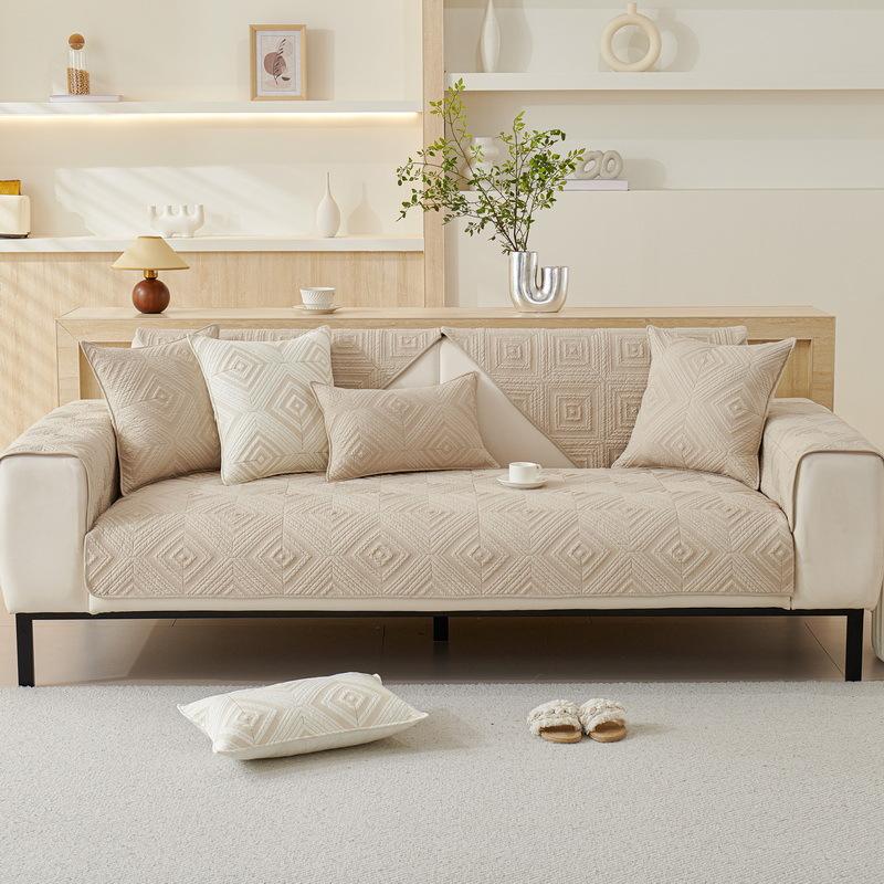 Solid Color Cotton Fabric Non-Slip Sofa Cushion Pure Cotton Four-Season Universal Seat Cushion Simple Modern Backrest Towel Light Luxury