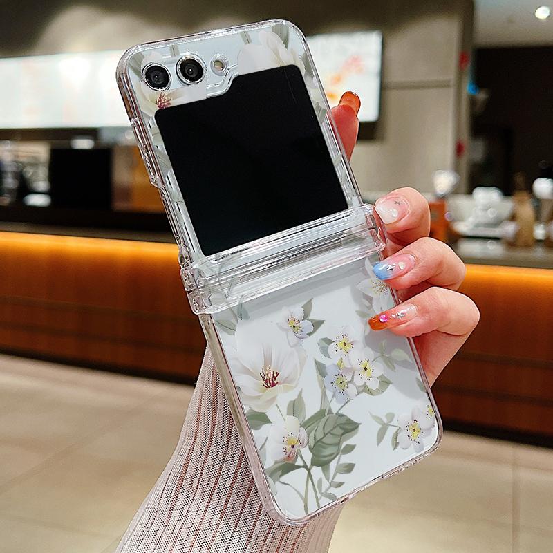 Floral Flowers Case For Samsung Galaxy Z Flip 6 5 4 3 5G Shockproof Hard PC Folding Clear Phone Cover Coque For Samsung Z Flip6