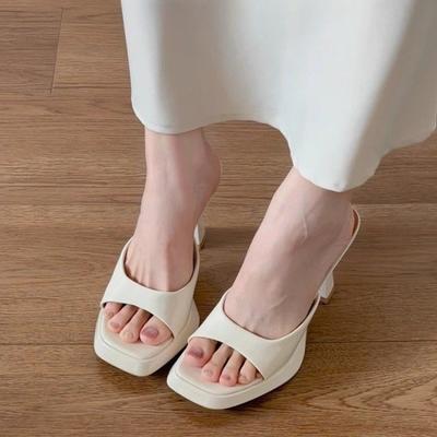 Мода 2025 Квадратная платформа Шпилька Шлепанцы Летние Новые С открытым носком Нескользящие Нескользящие Износостойкие Высокие каблуки