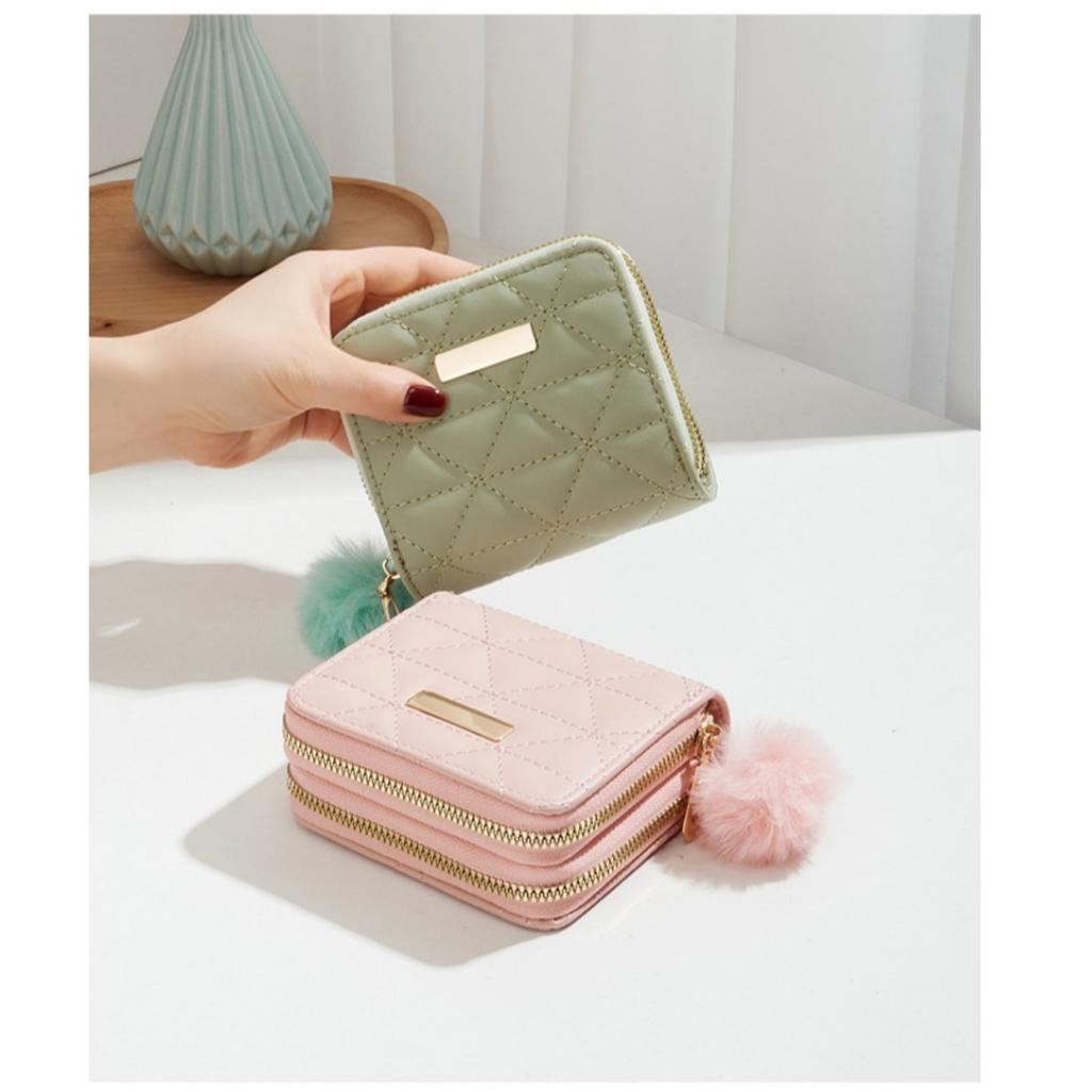 Маленькая сумка-меховой шарик, Двухслойный кошелек, Алмазная сетка, Женский, Короткий, Ручной, Кошелек для монет