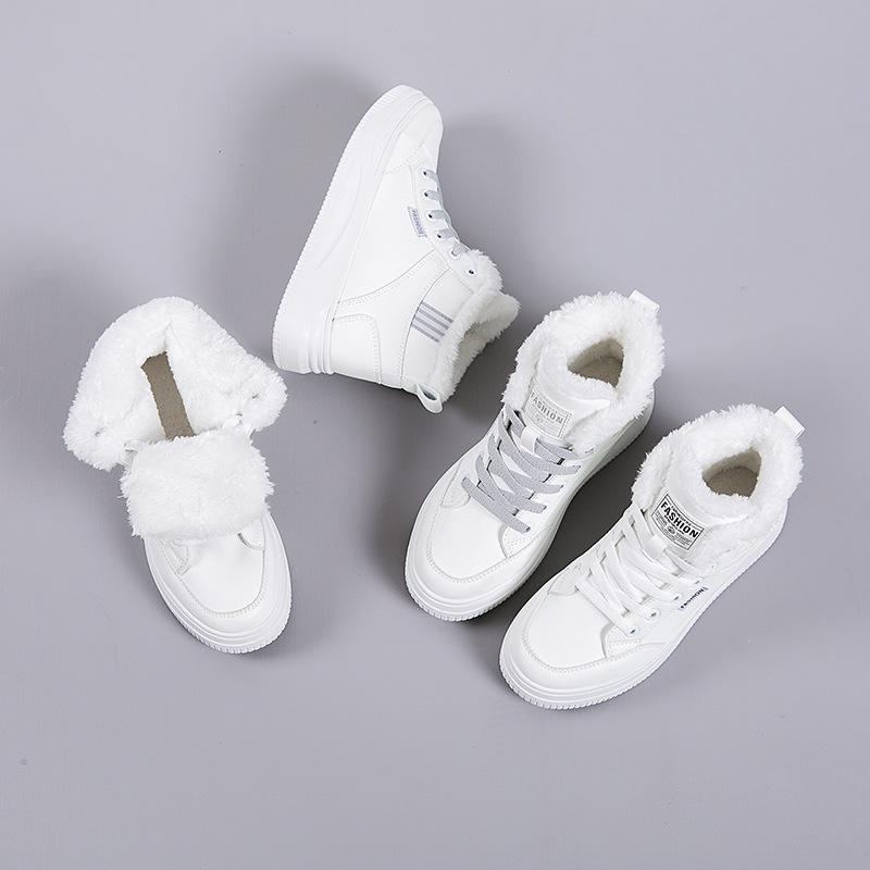 Женские зимние высокие плюшевые туфли 2024 года из толстой нескользящей хлопковой ткани