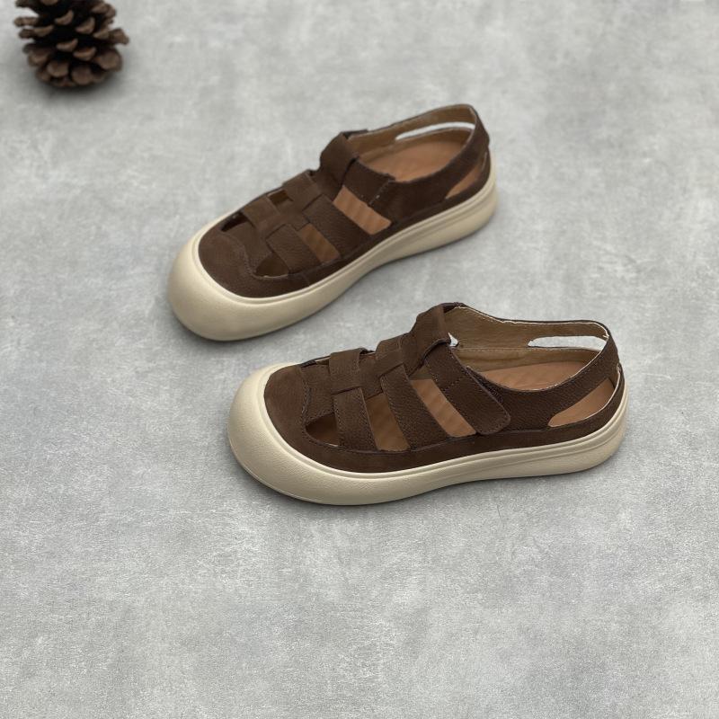 Johnature Женские повседневные сандалии из натуральной кожи с круглым носком, летние, с открытой резинкой, на мягкой подошве