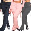 Женская мода уличная одежда с разрезом по низу, расклешенным карманом спереди, высокой талией и шнурком, женская одежда, мешковатые спортивные штаны