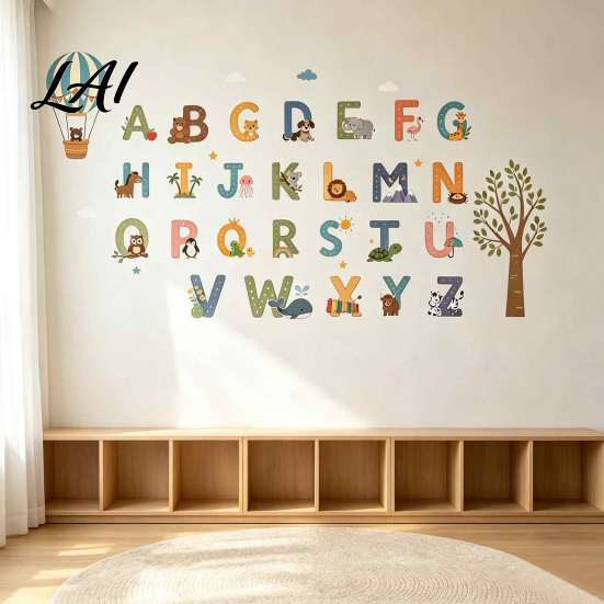 Nursery Decor Cartoon Animal Letters 3Pcs Alphabet Wall Stickers 26 A-Z Educational Decals Peel Removable Stickers for Bedroom and Stick Kids Living