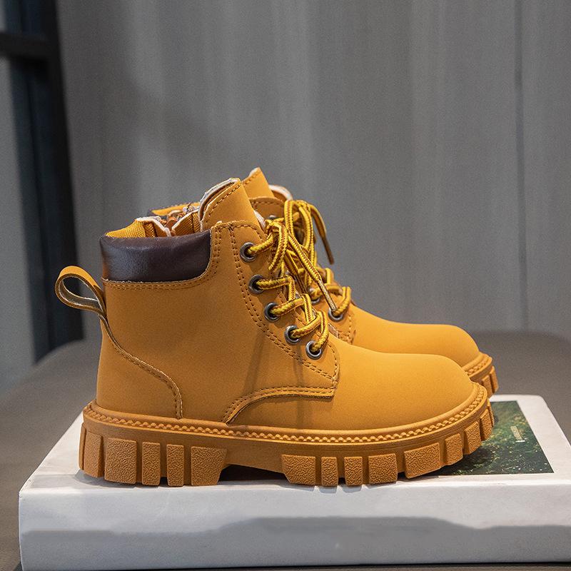 Модные ботинки для мальчиков и девочек, короткие ботинки, нескользящие ботинки, детские ботинки на молнии сбоку, одинарные ботинки, кожаные ботинки, противоскользящие