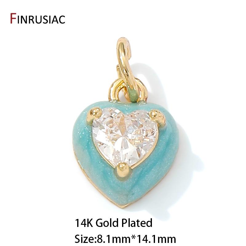 Позолоченная латунь 14K Эмалированный кулон-сердце для изготовления ювелирных изделий, Инкрустированный цирконом кулон для DIY ожерелий, браслетов, аксессуары