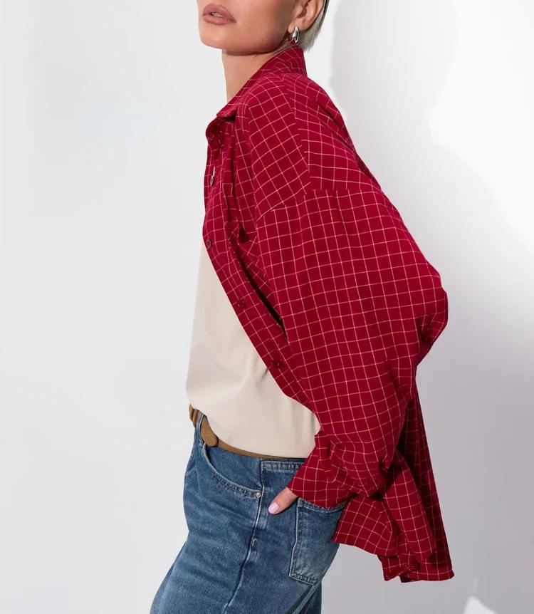 2026 Новая женская клетчатая рубашка с длинным рукавом свободного кроя большого размера - Повседневный и деловой стиль