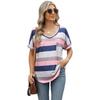 Женская новая весенне-летняя футболка с полосатым принтом, V-образным вырезом, рукавом «летучая мышь», карманом