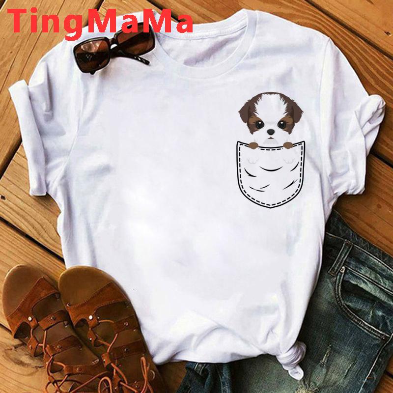 Футболка для мам, женские летние топы в стиле Харадзюку с рисунком Ши-тцу, футболки с рисунком Kawaii, модные топы унисекс