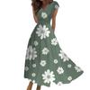 Женское длинное повседневное платье. Летнее платье с короткими рукавами и v-образным вырезом на талии с принтом.