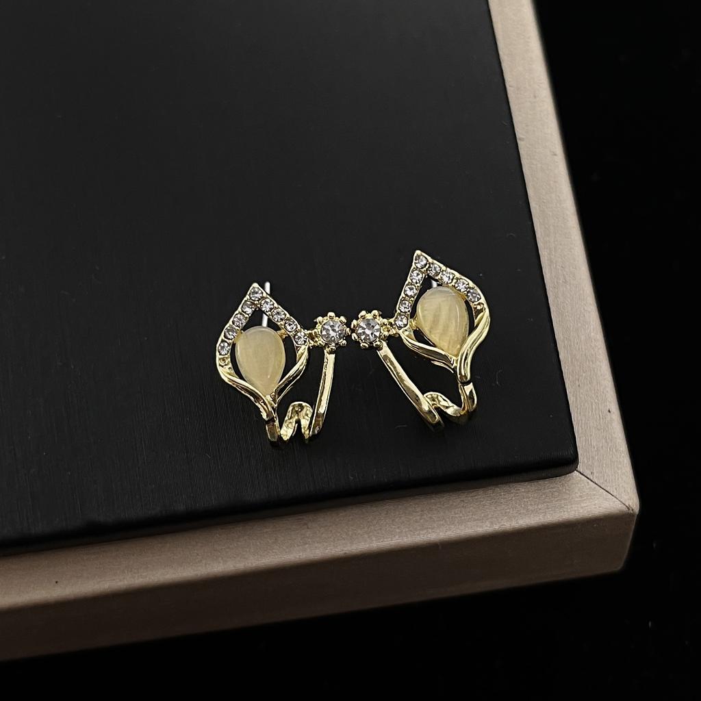 S925 silver needle opal stud earrings femininity geometric love premium earrings ins style Korean earrings collection