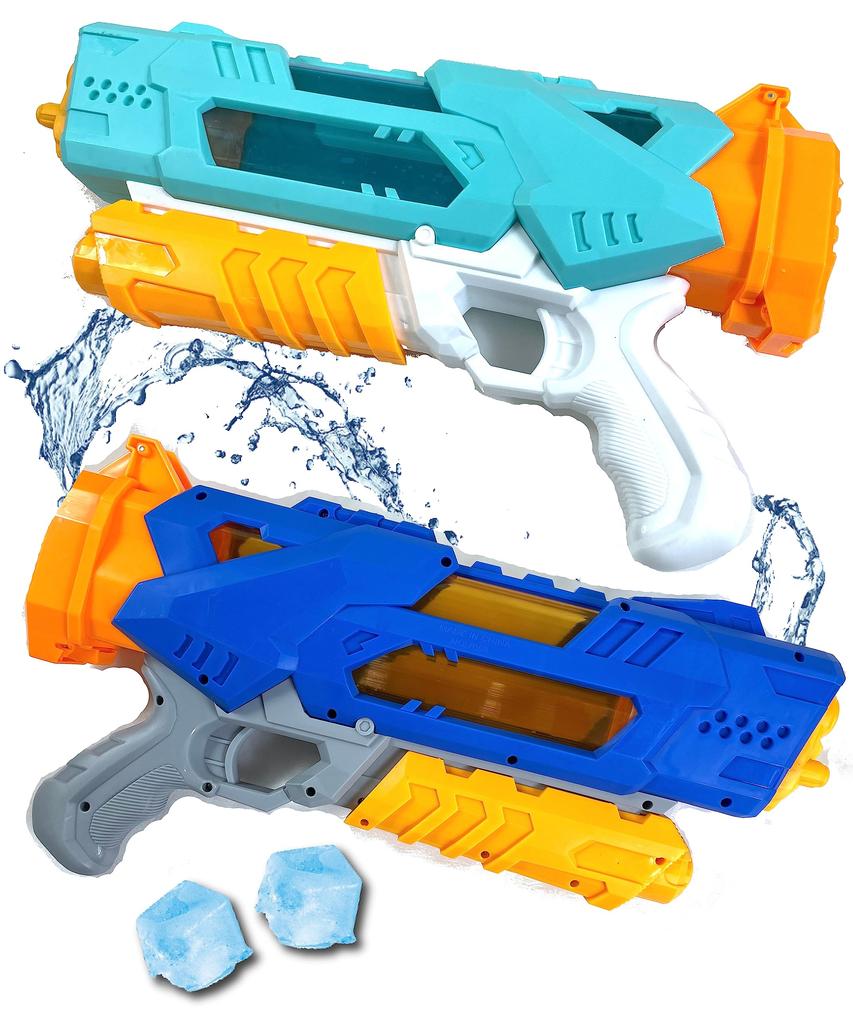 Powerful Water Gun, Set of 2, Next-Generation Water Gun, Super Powerful Distance 8m, Large Capacity 1000cc, 3 Nozzles (Green + Blue)