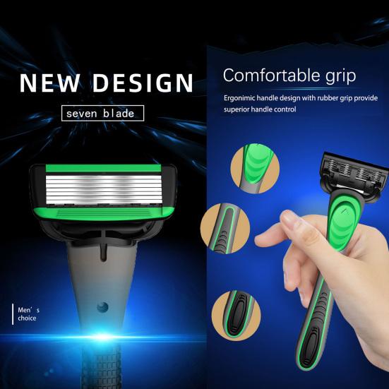 Ручная бритва с 5 сменными лезвиями, 7 слоев лезвий из нержавеющей стали, резиновая ручка, для мужчин и женщин, триммер для удаления волос и бороды, инструмент для бритья