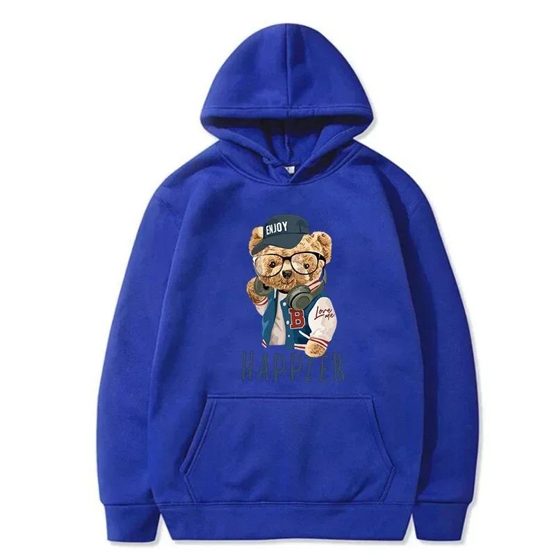 Popular Teddy Bear Print Hooded Casual Sweat Wome Fashion Lovers Multi-color Autumn and Winter Long-sleeved Sweatshirt S-3XL