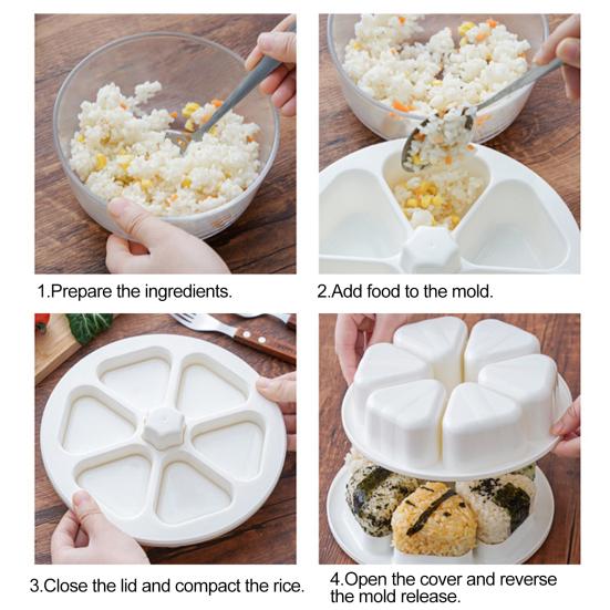 Онигири-мейкер, 6 сеток, пищевой пресс, нелипкий, легко снимается, сделай сам, пластиковый треугольный рисовый шарик, инструмент для изготовления суши, форма, инструменты для бенто