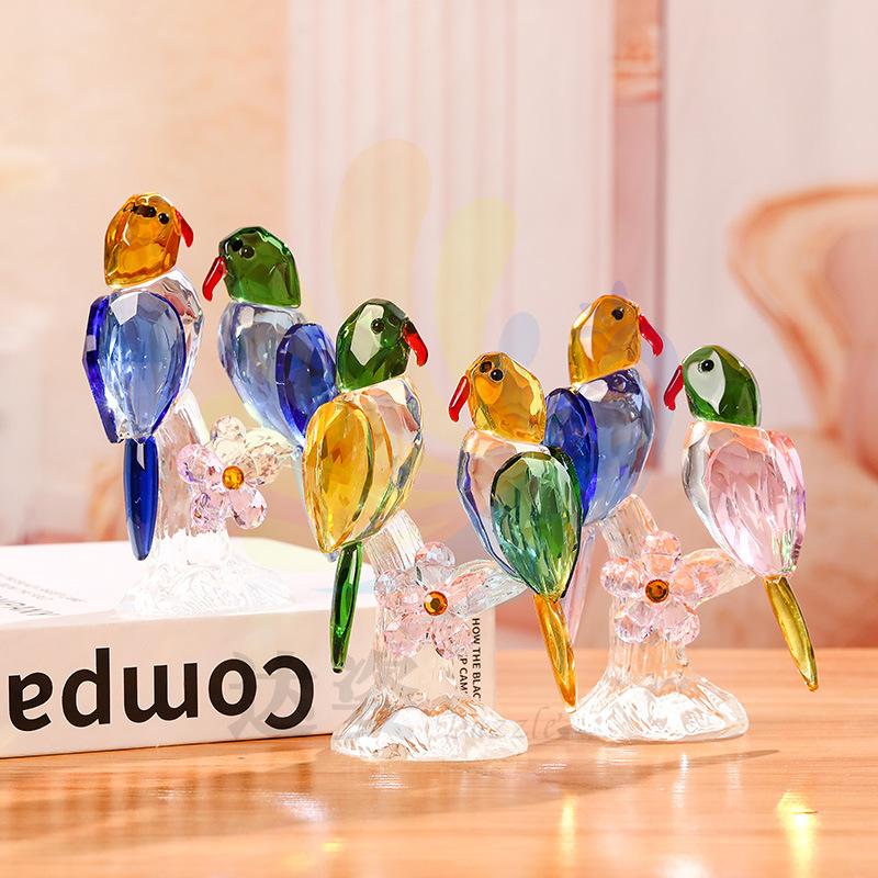 Exquisite Crystal Parrot Figurine, Beautiful Crystal Craft, Crystal Decorative Ornament, Sunlight Catching Ornament Home Desktop Decor Birthday Gift