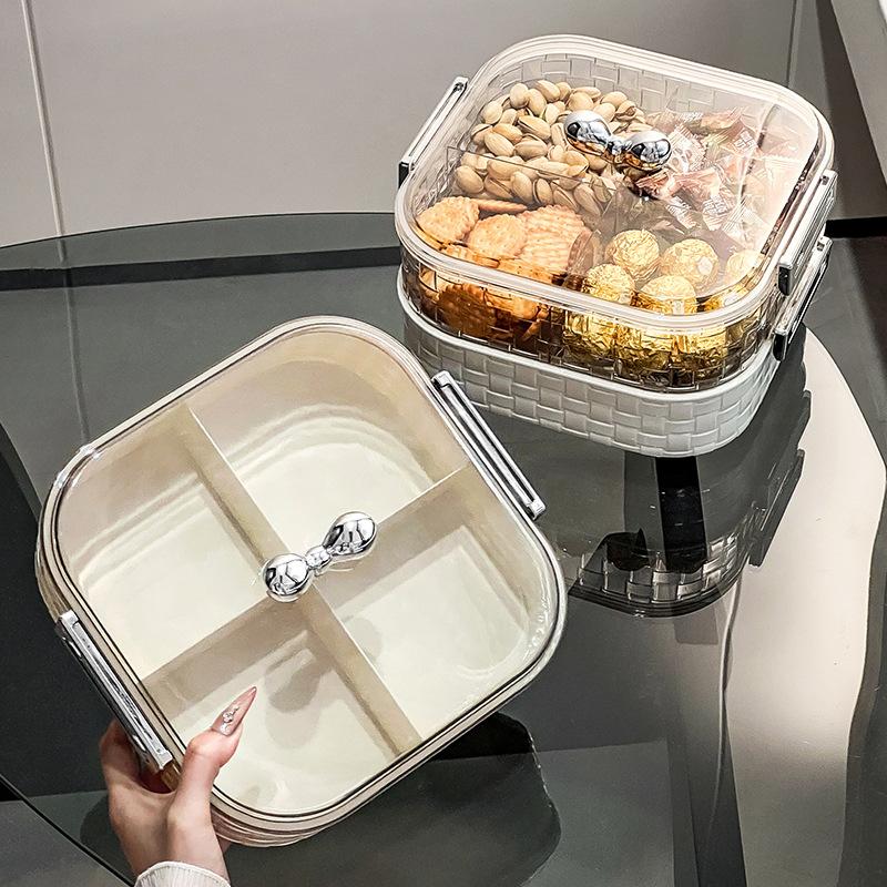 Light Luxury Rotary Sealed Fruit Tray Home Living Room Chinese New Year Dried Fruit Storage Box Candy Tray High-end Snack Placing Tray