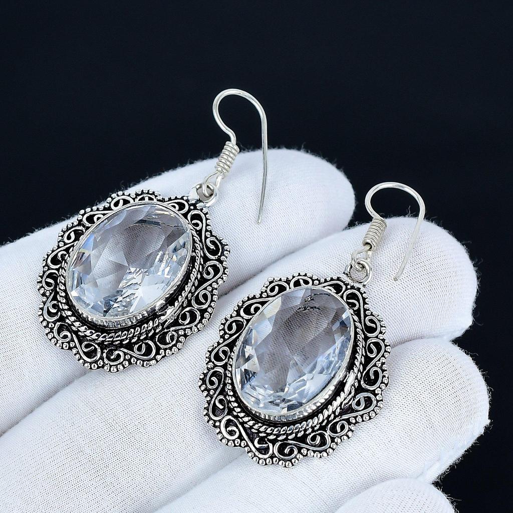 Серьги с драгоценным камнем Белый Топаз, Серьги из стерлингового серебра 925 пробы, Серебряные серьги для подарка, Висячие серьги с Белым Топазом для вечеринки, подарки