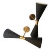 Mid-Century Italian Stilnovo 17-Inch Diabolo Sconce - Black & Brass Double Cone Wall Light Fixture For Vanity, Bathroom, Kitchen