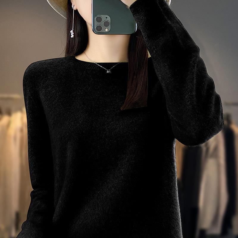 INDFS Женская мода Повседневный Осень Зима Однотонный Принт Длинный Рукав О-Образным Вырезом Свитера