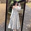 Французский синий масляная живопись длинное платье морской отпуск пляжное платье цветочное платье на бретельках женская весна высококачественная женская одежда