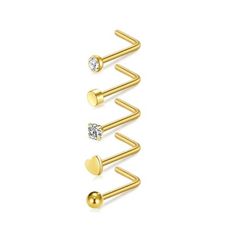 Набор из 5 шт./21 шт., кольцо для пирсинга носа, пирсинг для ногтей в носу, хрустальная шпилька для носа, 20 г, L-образные кольца для носа, комплект с сердцем, ноздрями, Cruve, L-образная форма