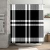 Classic Plaid Shower Curtain Set: Waterproof Fabric Bath Rug Decor in Black White 3D Printed Waterproof Home Linen Accessories (