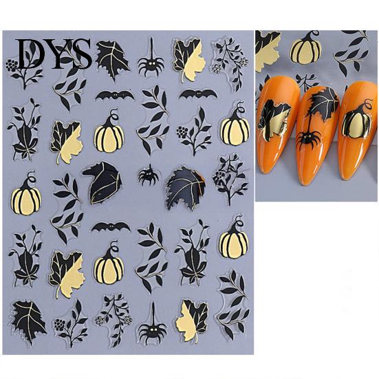 Halloween Nail Accessories Pumpkin Art Stickers, Spider Web Plants Leaves Manicure Decals Decor Decals, Self-Adhesive Stickers for Women and Girls