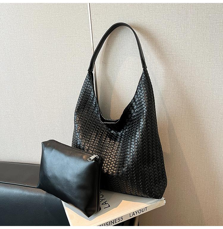 Fashion Women Shoulder Bag Large-capacity Leisure Commuting Bag with Pouch Top Handle Bag Trendy Satchel Hobo Bag Woven Tote Bag