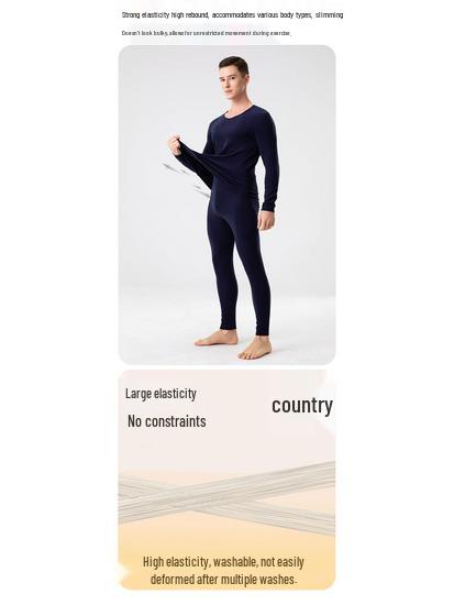 Men's Wool-Silk-Acrylic Seamless Fleece-Lined Warm Underwear Set