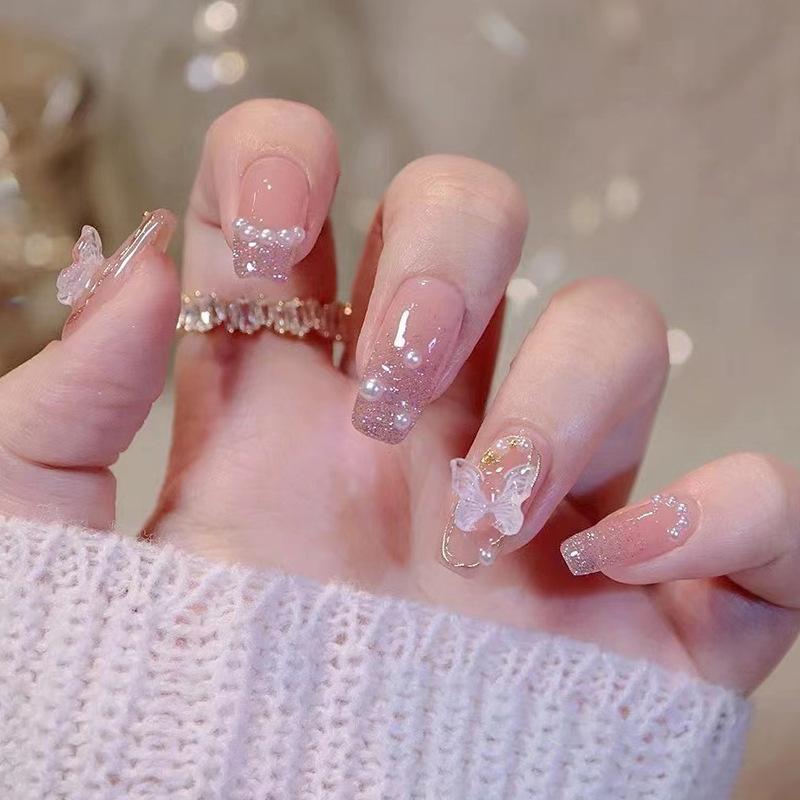 24Pcs Purple Bunny Design Full Coverage Press On Nails Artificial Removable Fake Nail Art Acrylic False Nails Finished