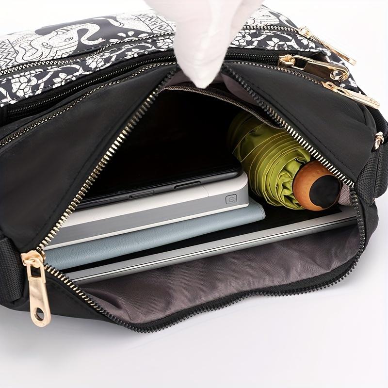 Stylish Elephant Print Crossbody Bag - Adjustable Strap, Water-Resistant, Multi Pockets