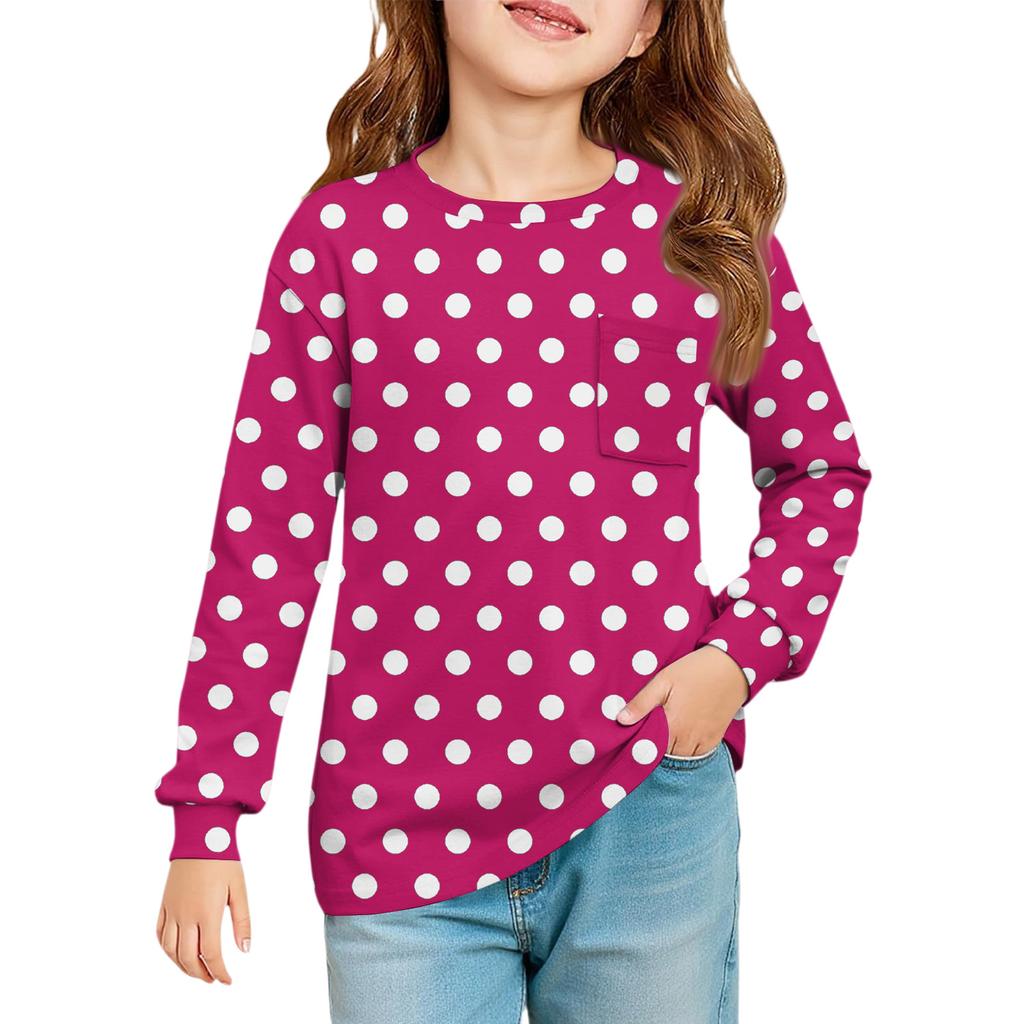 Girls' Long Sleeve Blouse - Round Neck Soft Waist Tunic