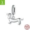 Popular Dachshund S925 Sterling Silver Pendant Accessories, Cute Puppy Animal Handmade Diy Bracelet Beaded