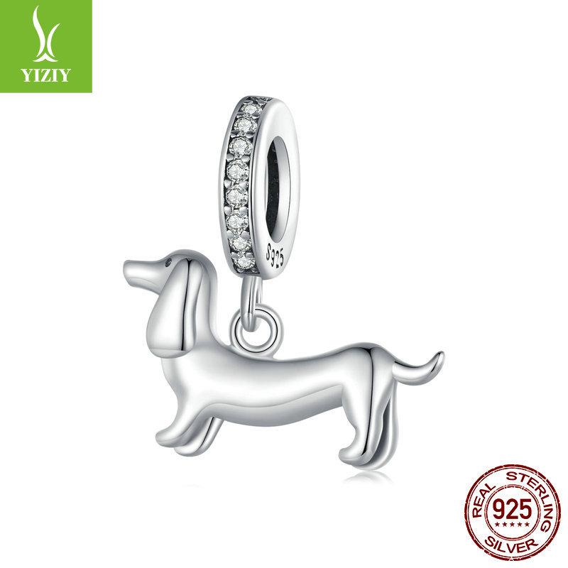 Popular Dachshund S925 Sterling Silver Pendant Accessories, Cute Puppy Animal Handmade Diy Bracelet Beaded