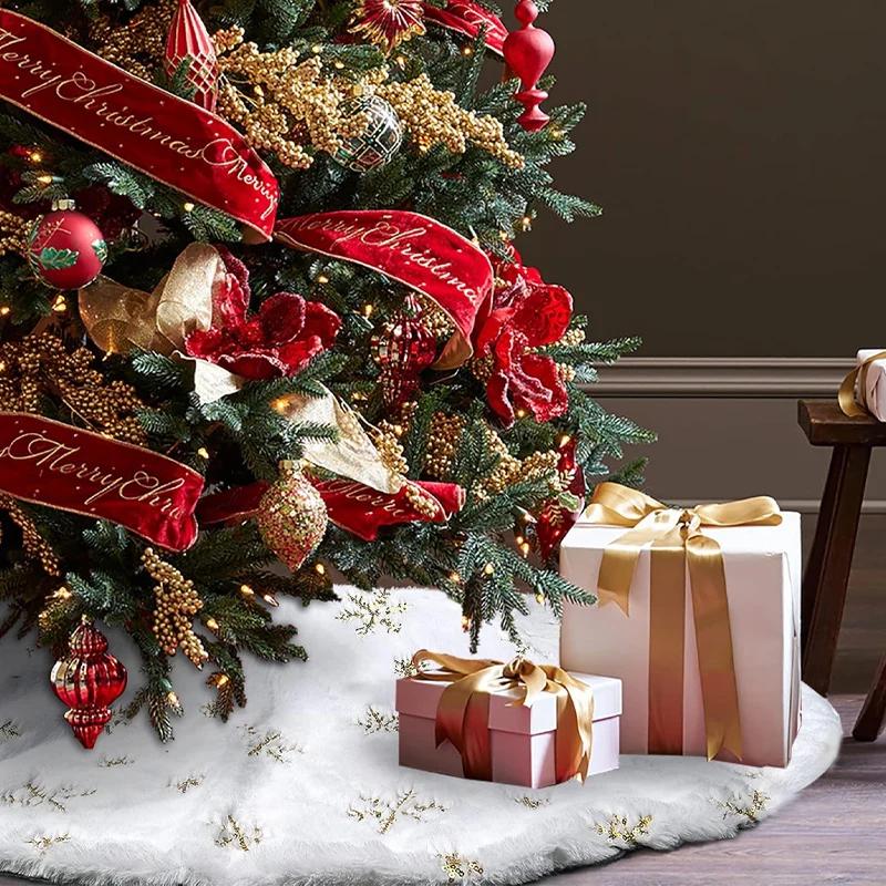 Mini Christmas Tree Skirt Christmas Tree Carpet Mat Cover Navid Snowflakes Tree Skirt Red and White Christmas Tree Decoration