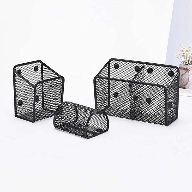 Magnetic Pencil Holder Stationery Storage Mesh Basket Desktop Pen Makeup Brush Container Kitchen Refrigerator Organizer