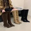 Женские ботфорты на высоком каблуке с французским острым носком, новинка осени и зимы 2025 года, высокие ботфорты-чулки двойной носки