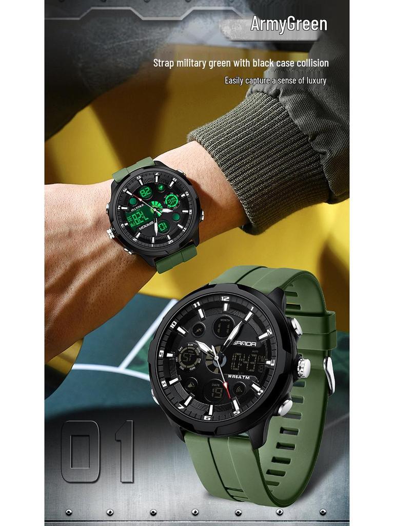 Sanda Молодежные Светящиеся Водонепроницаемые Многофункциональные Мужские Спортивные Часы