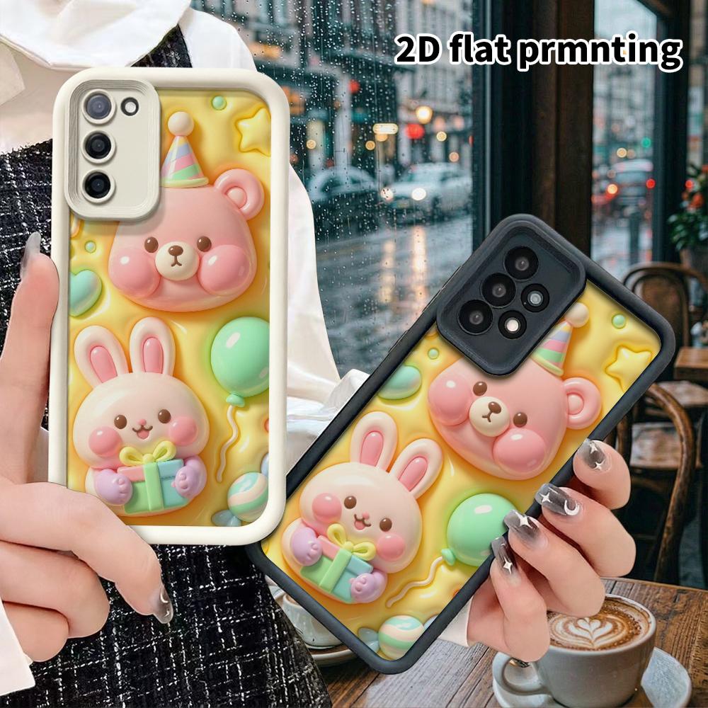Phone Case: 2D flat, fits Samsung Galaxy A34 A35 M05 M06 S20 S22 S21 FE Plus 5G; party bear and rabbit, perfect Christmas and Halloween holiday gift