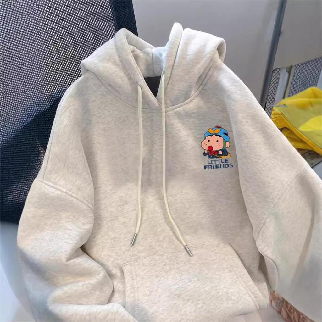 Plus Size Crayon Shin-chan Cute Hooded Sweatshirt for Men - Oversized Autumn Top