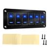 6 Gang Rocker Switch Panel Waterproof Blue Backlit Aluminum Alloy Anodize Black for Car Truck RV Boat DC12V‑24V