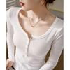 Button-down Bottoming Shirt for Women, New Fall and Winter T-shirt, Slim-fitting Outer Wear, Long-sleeved T-shirt, Round Neck Slim-fitting Top