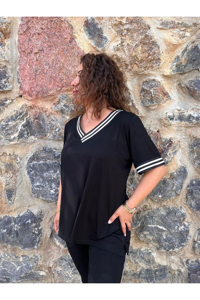 Женский стиль, большой размер, под верхнюю часть команды, полосатые колготки с v-образным вырезом и блузкой, комплект больших размеров