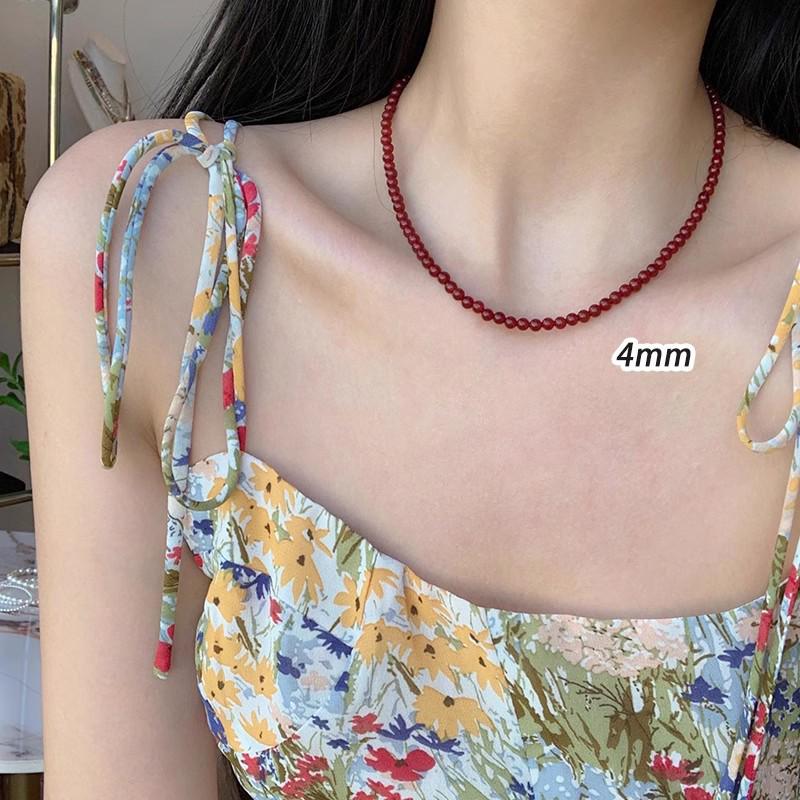 Женское колье из стерлингового серебра 925 пробы с красным агатом - Бусы-цепочка для свитера на китайский Новый год и Рождество