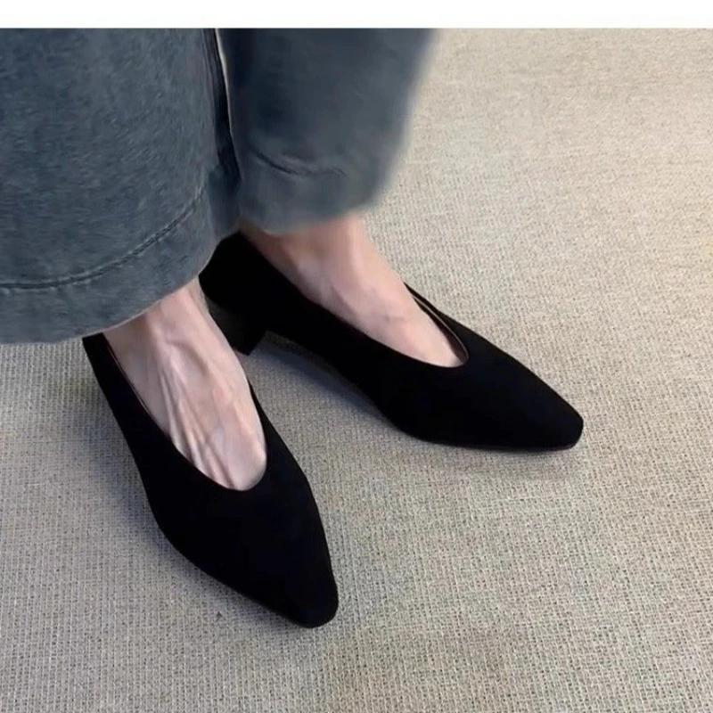 Fashion Women Pointed Toe Shoes 2024 Autumn Stylish and Simple Women's Pumps Casual and Fashion Female Shallow Mouth Square Heel Shoes